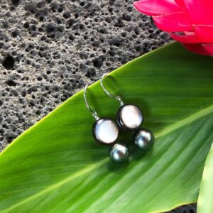 CPearl Boucles d'oreilles en argent avec nacre et perle noire de Tahiti
