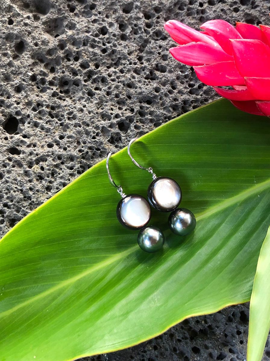 Boucles d'oreilles perle noire & nacre - Tahitian Store